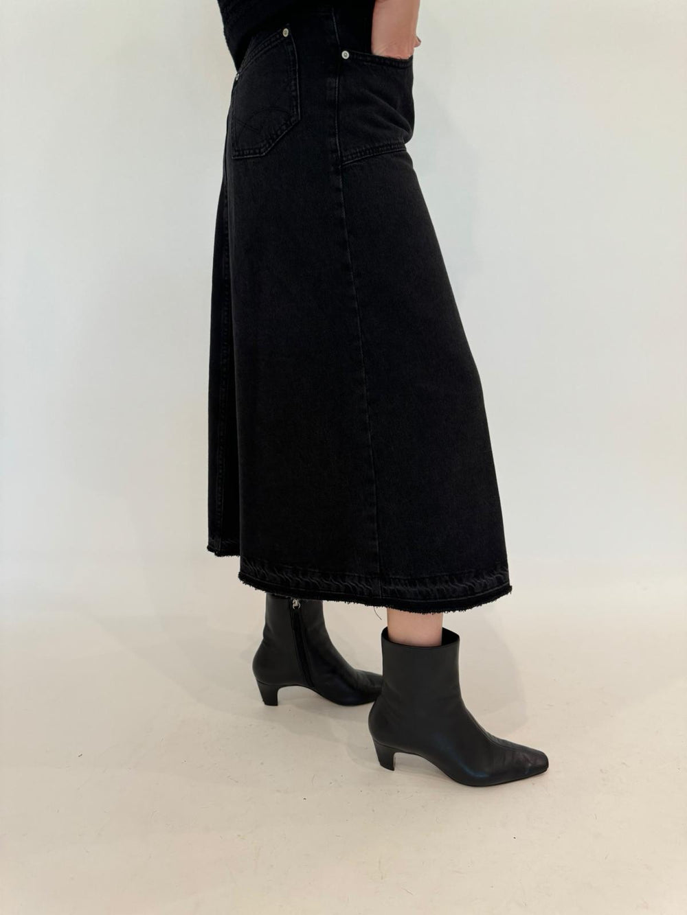 Ba&sh Volentia Denim Midi Skirt in Blackstone available at Barbara Katz