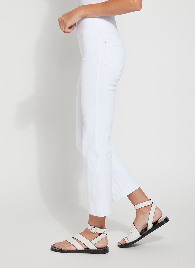 Lysse Ankle Denim Baby Bootcut Pants in White available at Barbara Katz