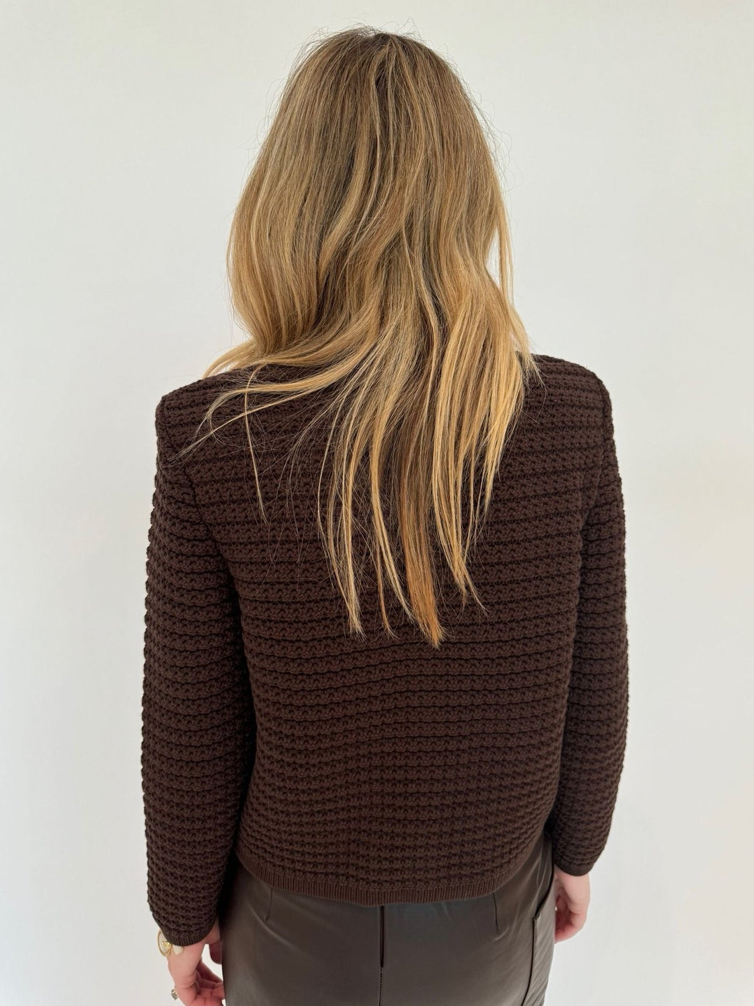 Ba&sh Gaspard Knit Cardigan in Chocolate available at Barbara Katz