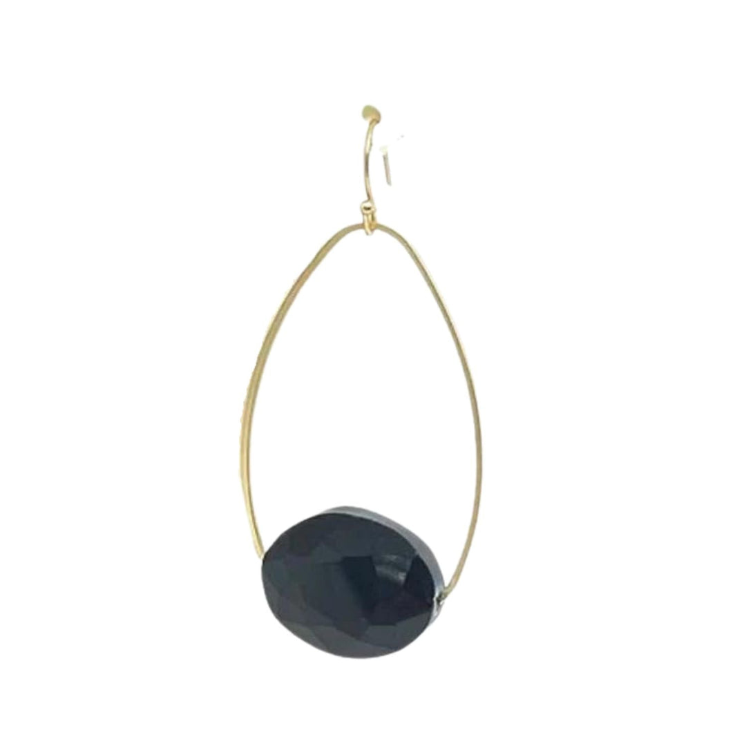 Deborah Grivas Crystal Inset Matte Gold Oval  Hoop Earrings - Black