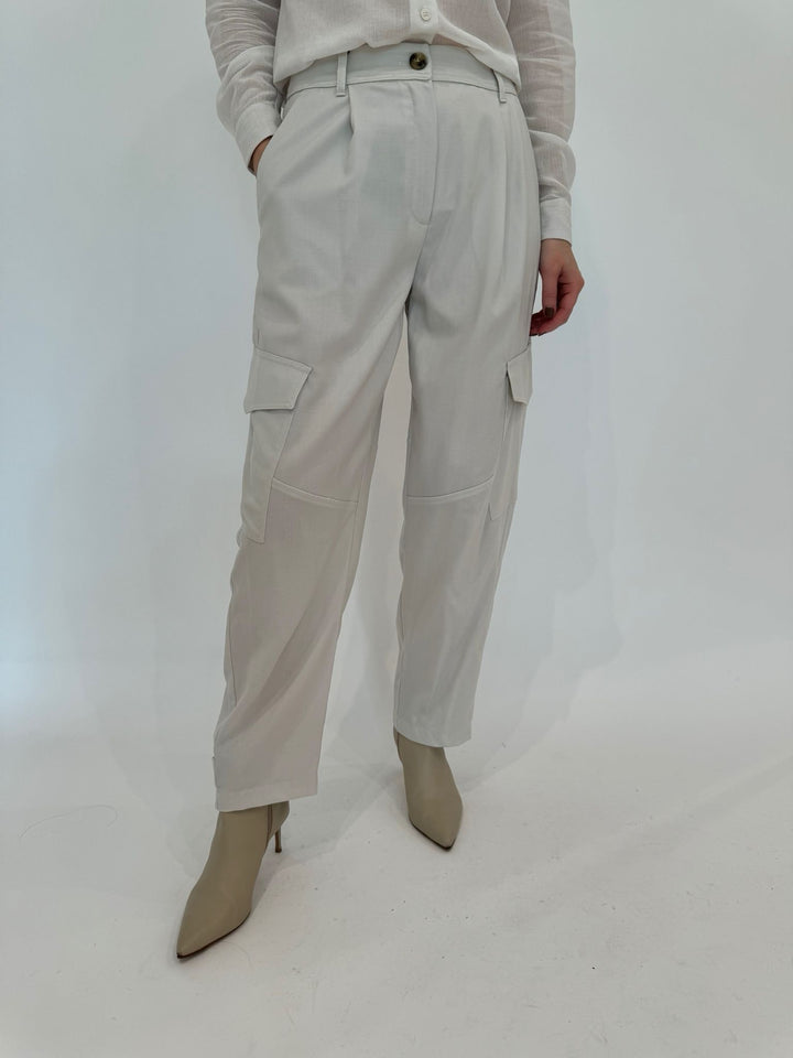 Marella Monochrome Alisso Cargo Pants in Wool White available at Barbara Katz 