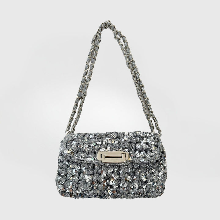 Lorenza Gandaglia Club FLA Bag in Silver Sequins and Lamé available at Barbara Katz