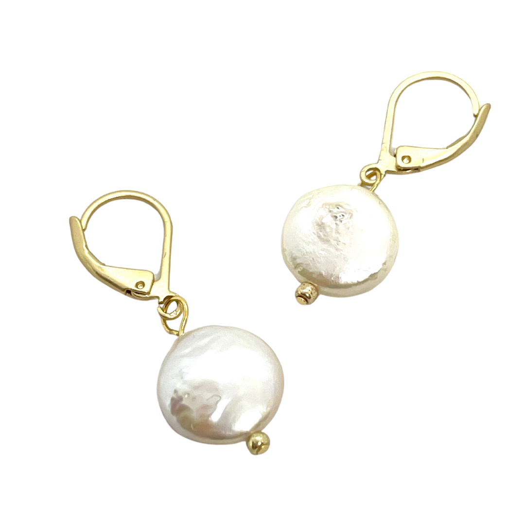 Deborah Grivas Freshwater Coin Pearl Lever Back Earrings