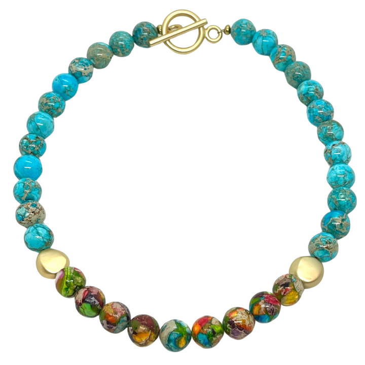 Deborah Grivas Confetti Jasper and Turquoise Aqua Terra Beaded Necklace