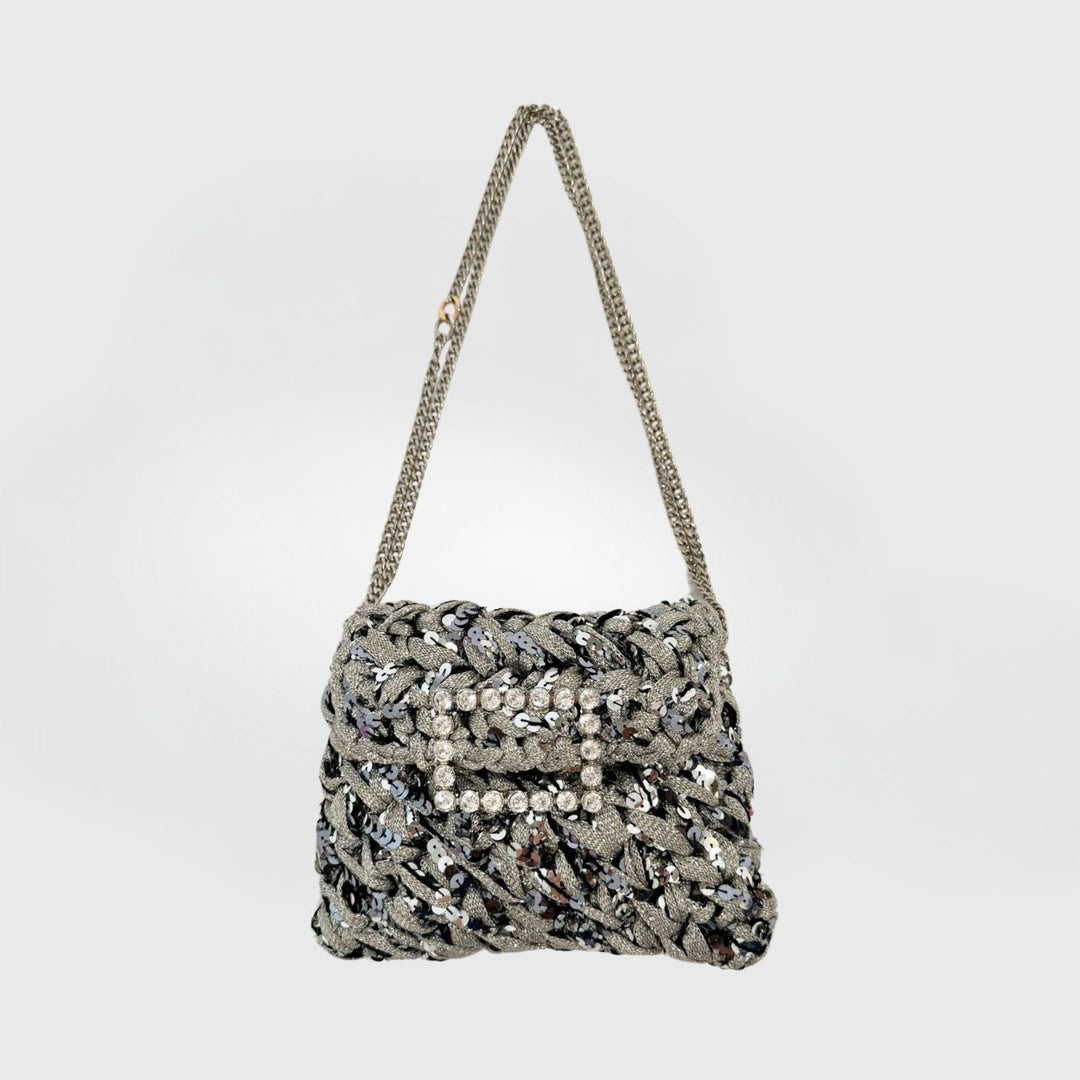 Lorenza Gandaglia Corolle Crystal Two Tones Bag in Dark Grey Silver available at Barbara Katz