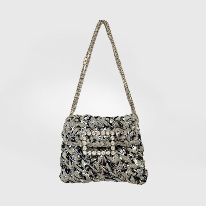 Lorenza Gandaglia Corolle Crystal Two Tones Bag in Dark Grey Silver available at Barbara Katz