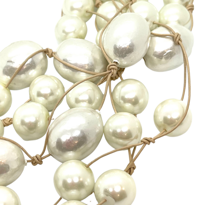 Cotton And Glass Pearl  Multi Strand Necklace