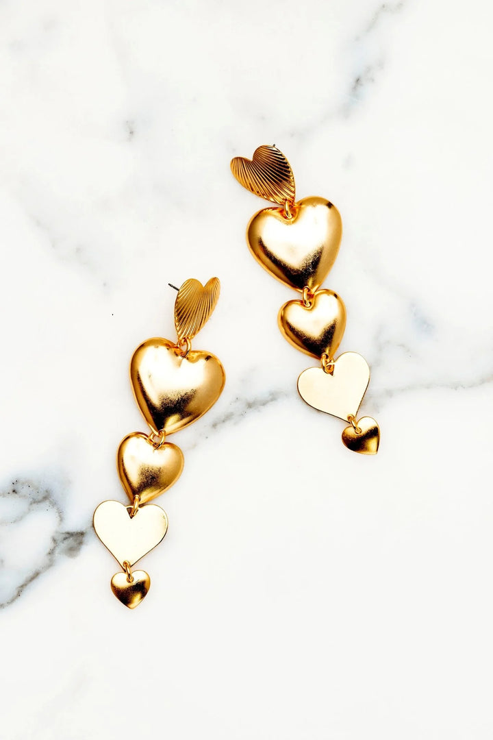 Elizabeth Cole Jewelry Desiree Earrings, 24k gold-plated drop earrings with hearts #fashionaccessory #accessories