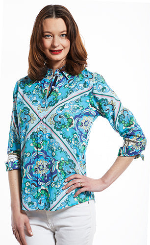 Dizzy-Lizzie Rome 3/4 Sleeve Shirt - 70s Print available at Barbara Katz