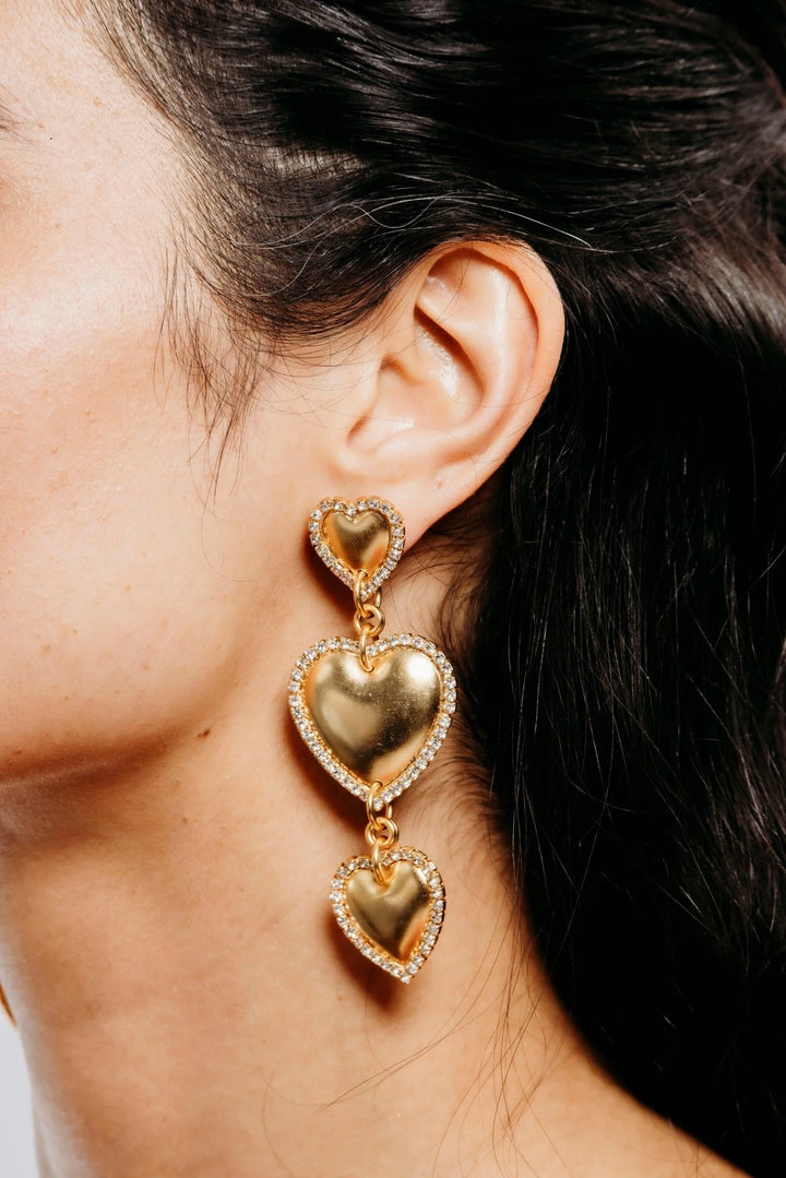 Elizabeth Cole Jewelry Eunice Hearts Earrings - Gold pierced-style earrings, hearts with crystal accents