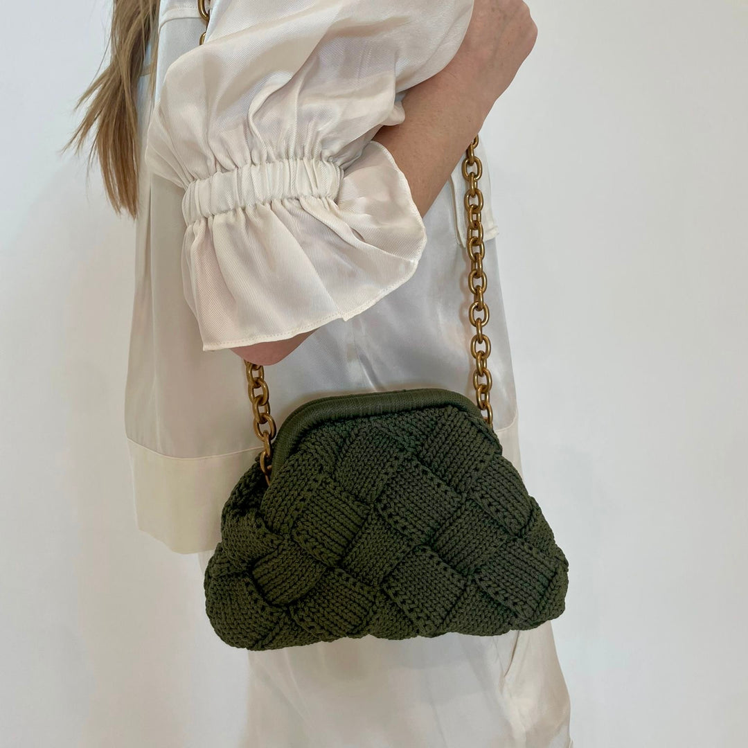 Noam Hazan Olive Jade Bag With Long Chain Strap available at Barbara Katz