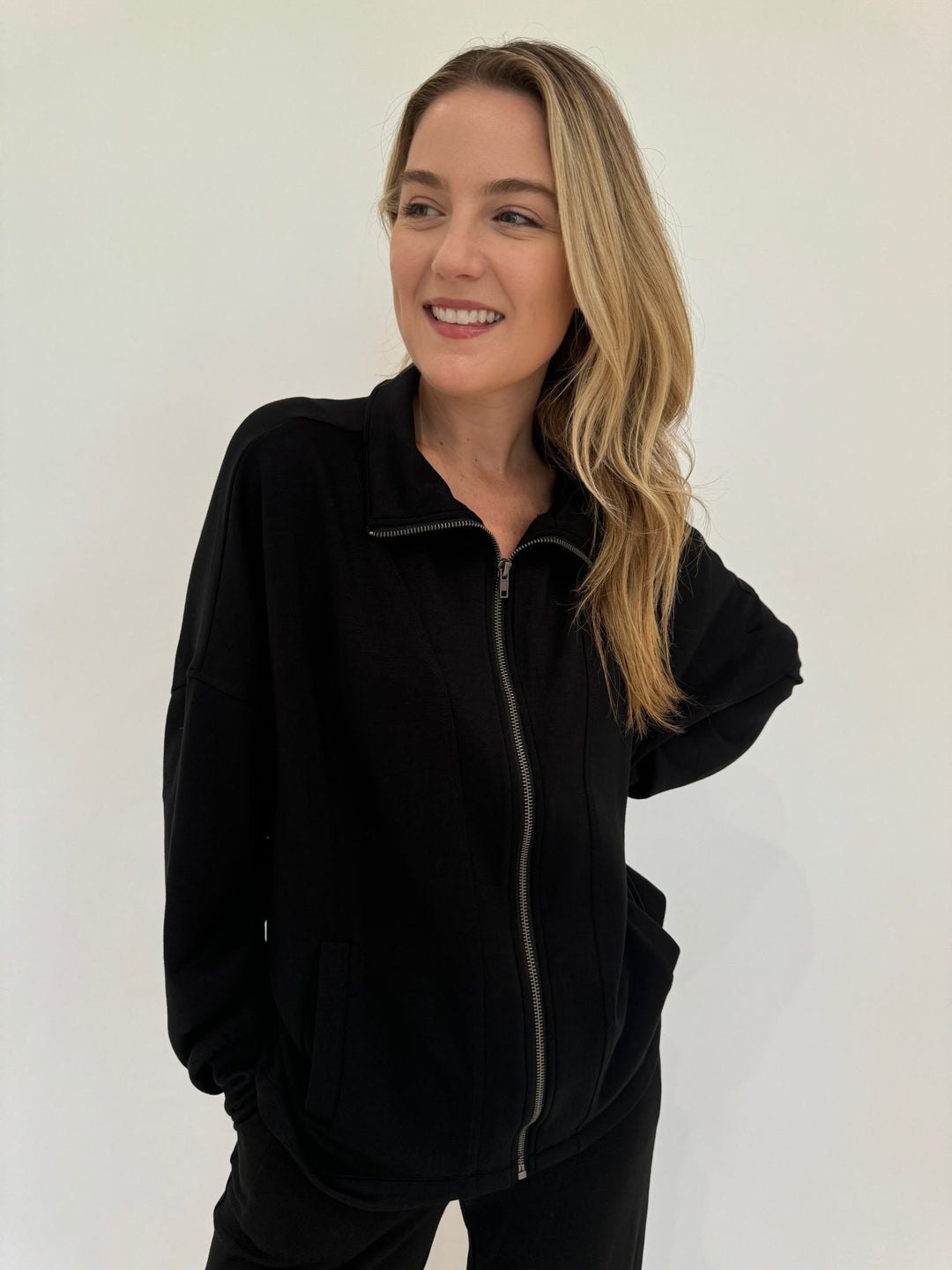 BK Lola Zip-Up Long Sleeve Jacket in Black available at Barbara Katz