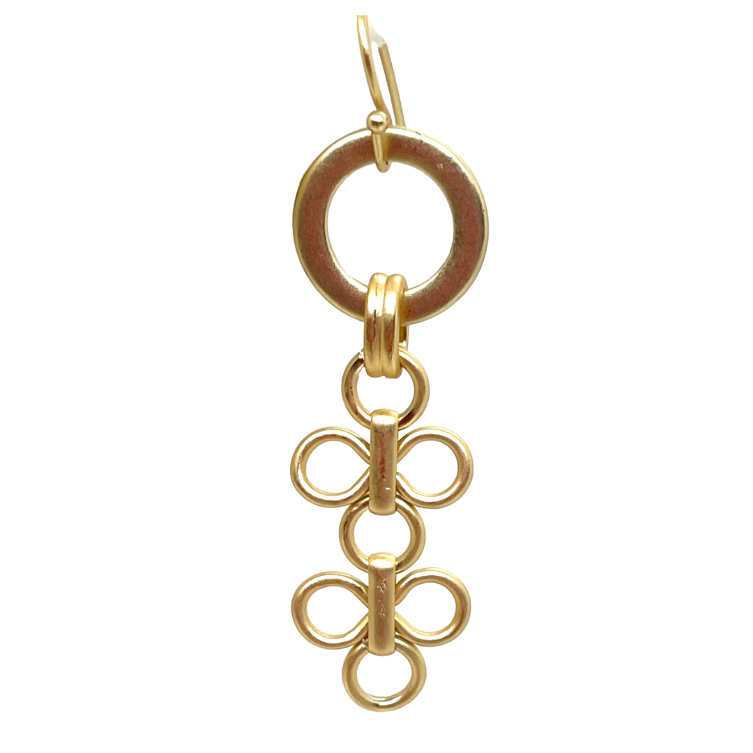 Deborah Grivas Ring Earrings With Two Clover Drops - Matte Gold