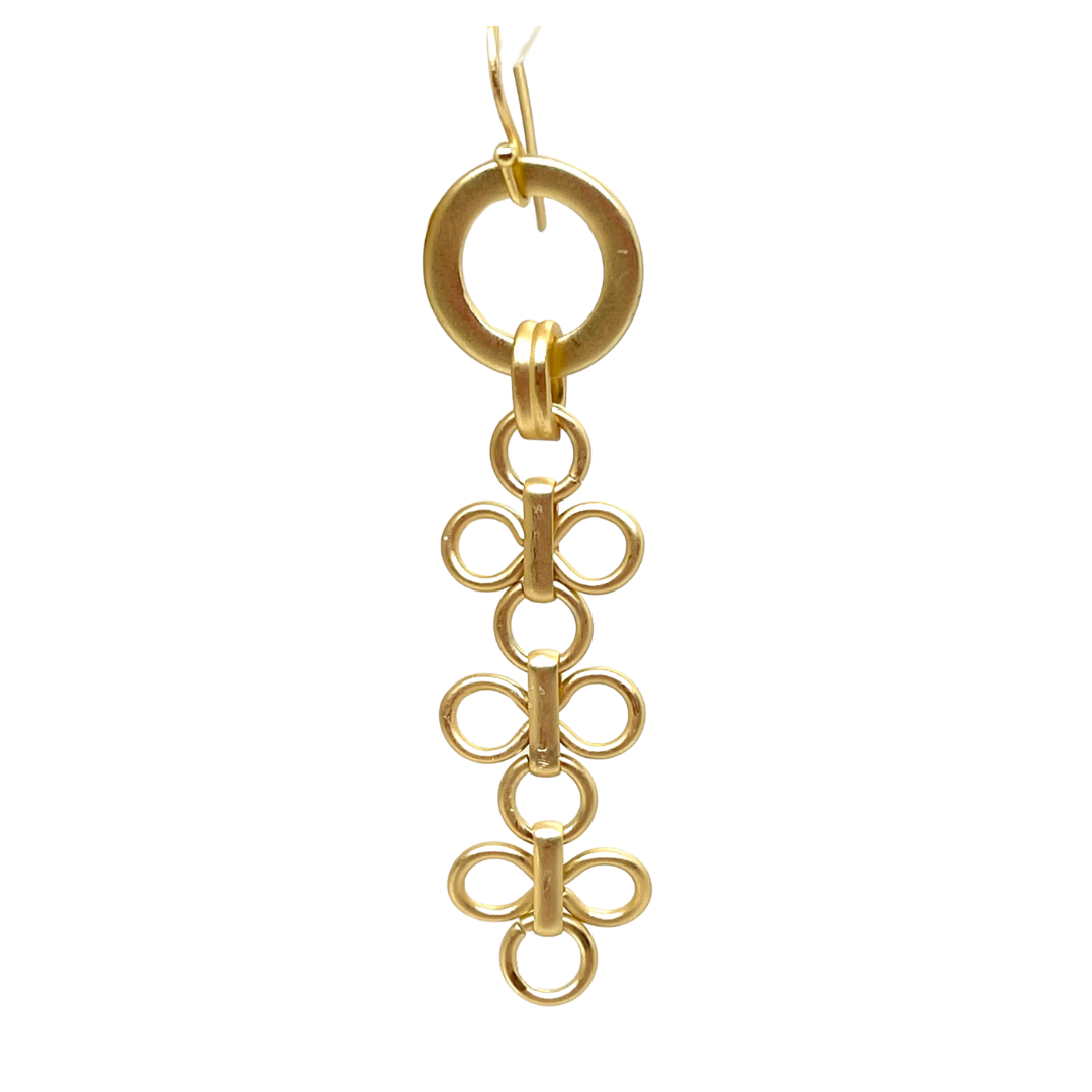 Deborah Grivas Ring Earrings With Three Clover Drops - Matte Gold