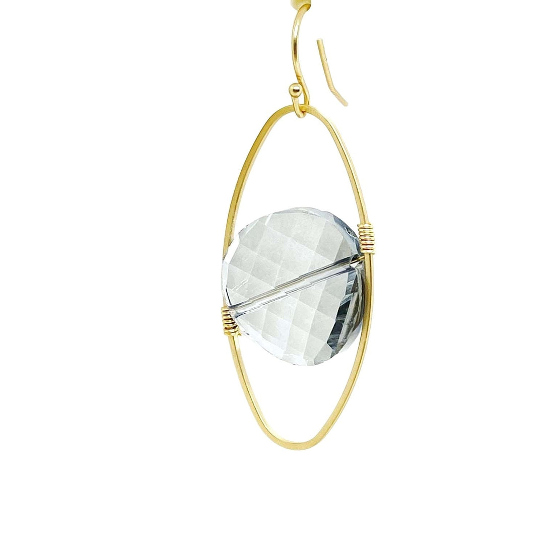 Deborah Grivas Coin Crystal Oval Matte Gold Wrap Earrings - Grey