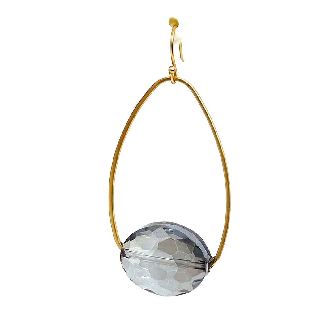 Deborah Grivas Crystal Inset Matte Gold Oval  Hoop Earrings - Grey