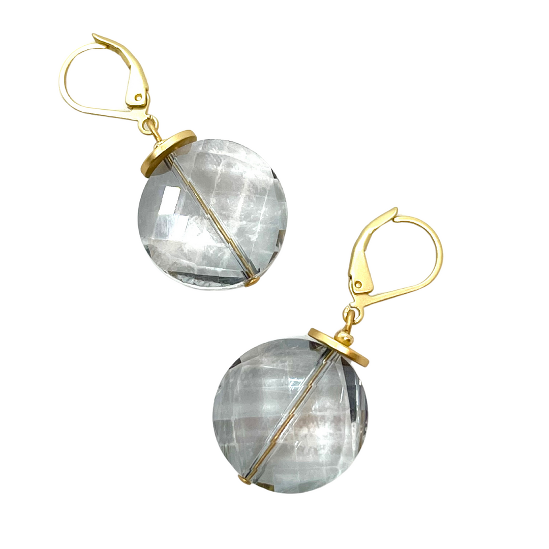 Deborah Grivas Coin Crystal Earrings - Grey