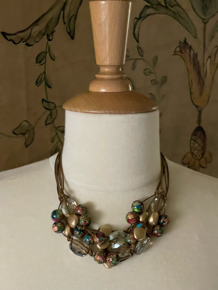 Deborah Grivas Confetti Jasper and Champagne Crystal Torsade Necklace