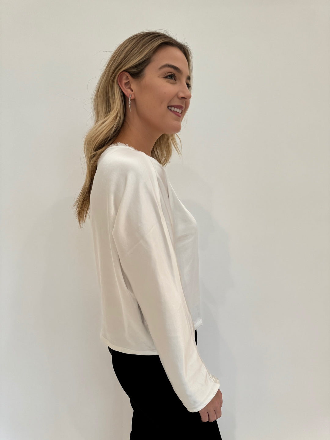 Melissa Nepton Tenesi Long Sleeve Satin Top in Off White available at Barbara Katz