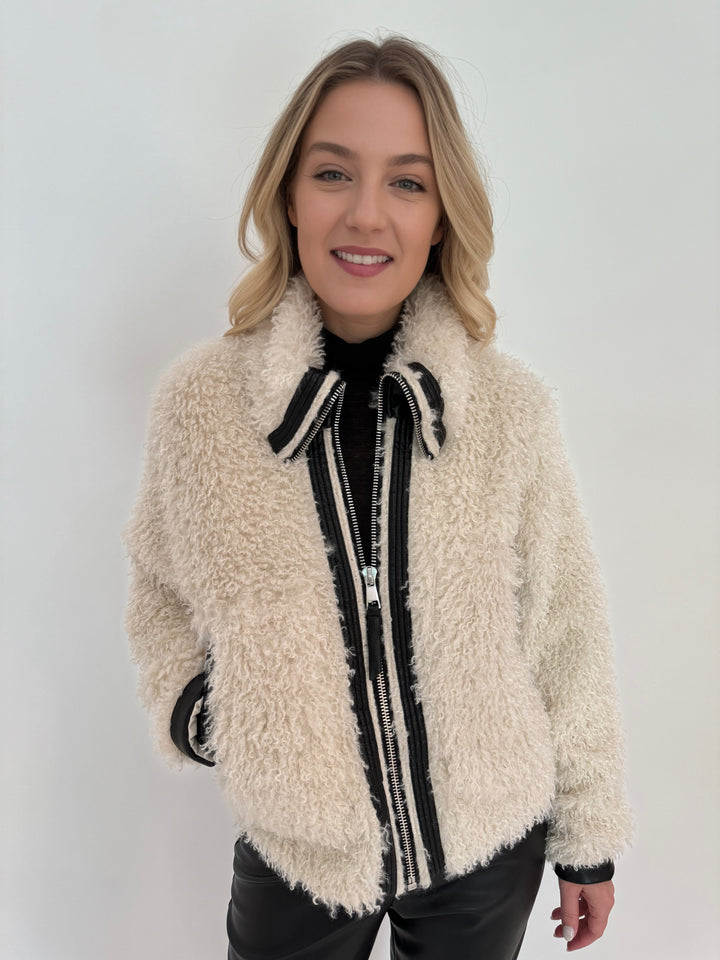 Adroit Atelier Carrie Short Mongolian Faux Fur Coat in Ivory available at Barbara Katz