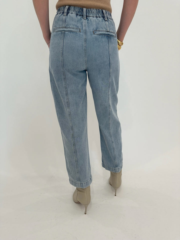 Pistola Court Mid Rise Relaxed Straight Denim Pants in Jardin