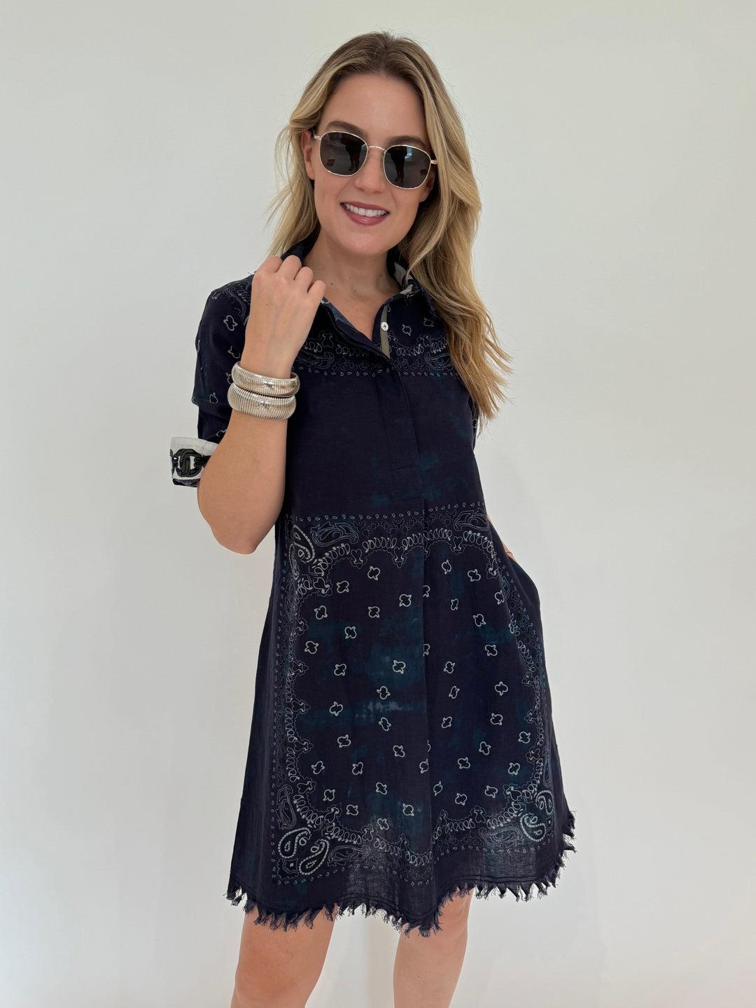 Dizzy-Lizzie Chatham Dress Indigo Bandana Print - F809 available at Barbara Katz