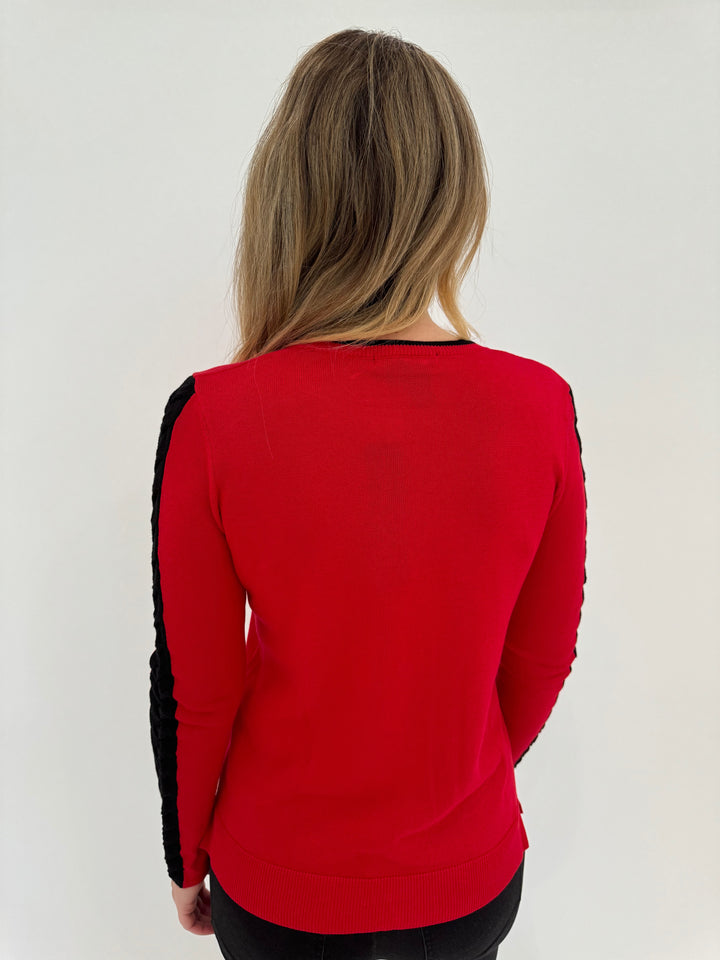 Peace of Cloth Cable Crewneck Long Sleeve Sweater in Red