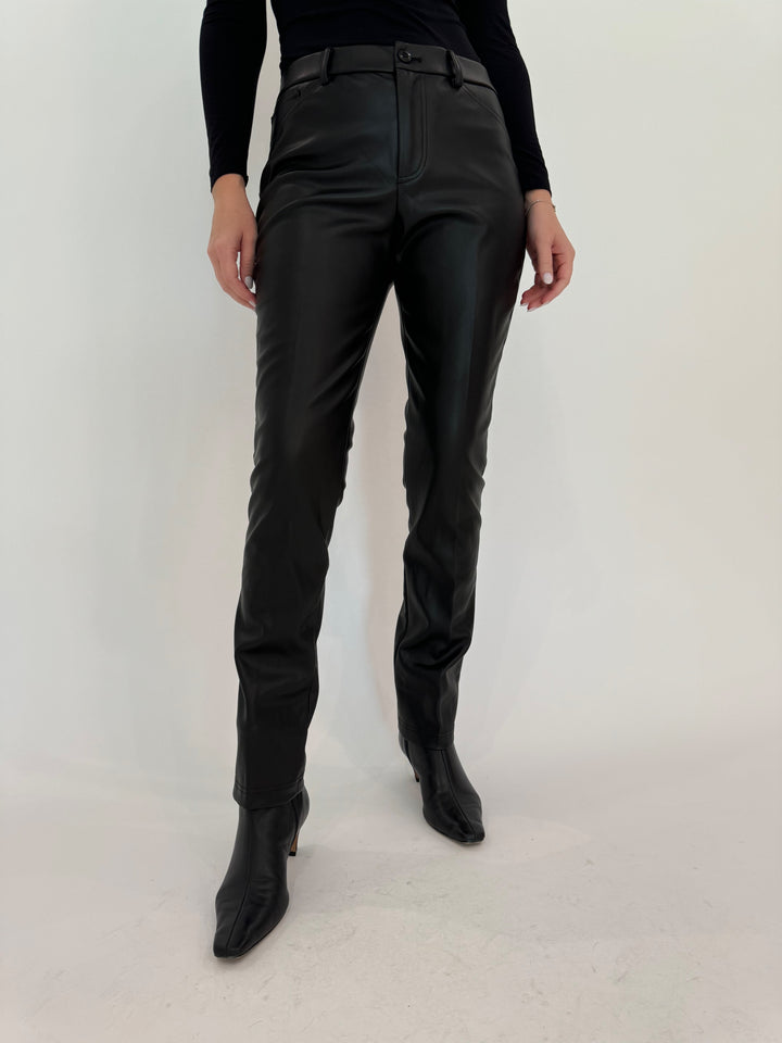 Peace of Cloth Jilian Faux Leather Slim Jeans in Black available at Barbara Katz