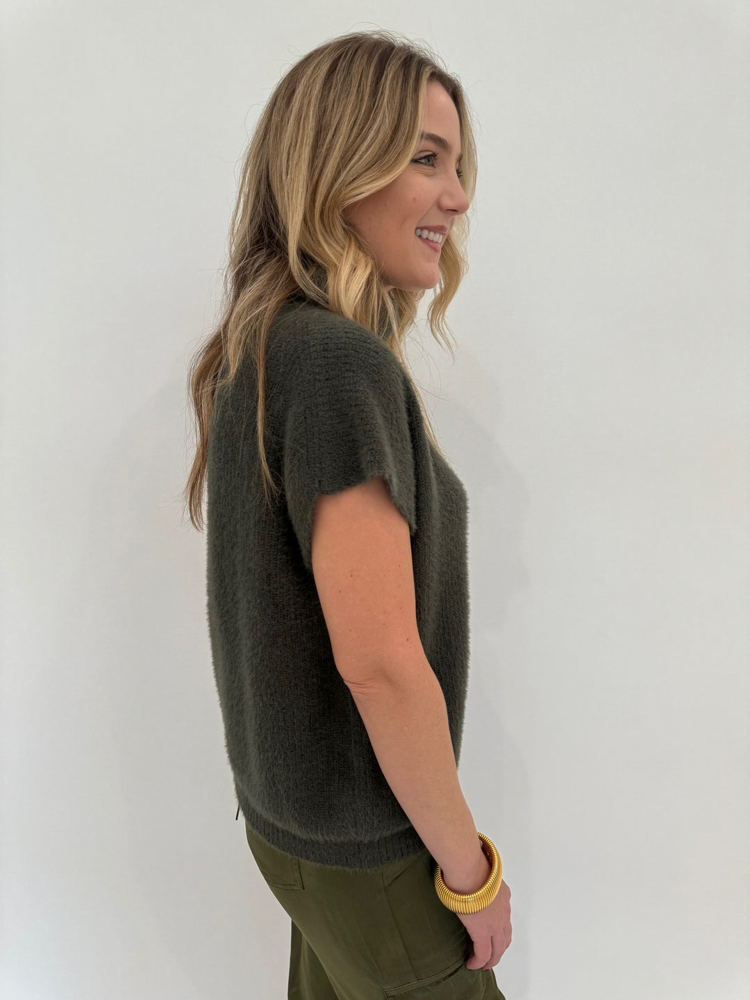 Melissa Nepton Jack Turtleneck Short Sleeve Sweater in Winter Moss available at Barbara Katz