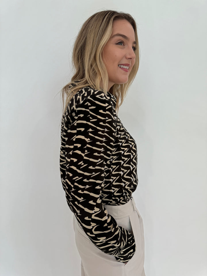 Marella Monochrome Minerva Silk Crepe Long Sleeve Shirt in Brown Bicolor available at Barbara Katz