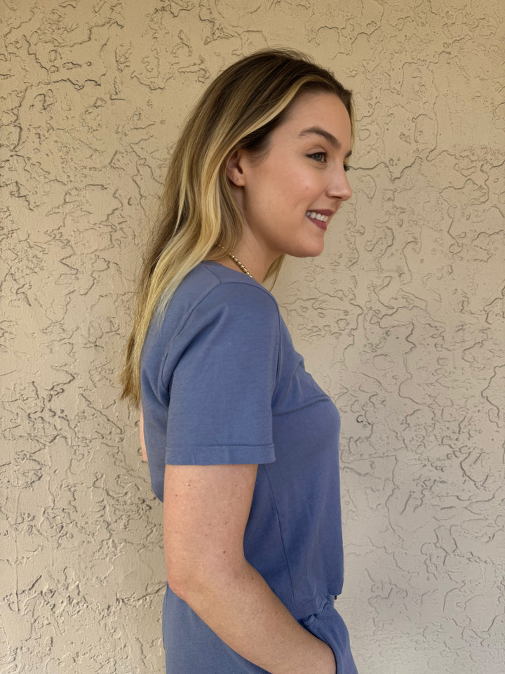 Barbara Katz Frankie V-Neck Tee - Slate Blue