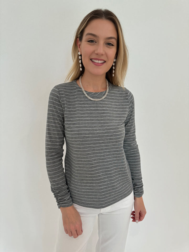 Elliott Lauren Shimmer Stripe Long Sleeve Top in Grey