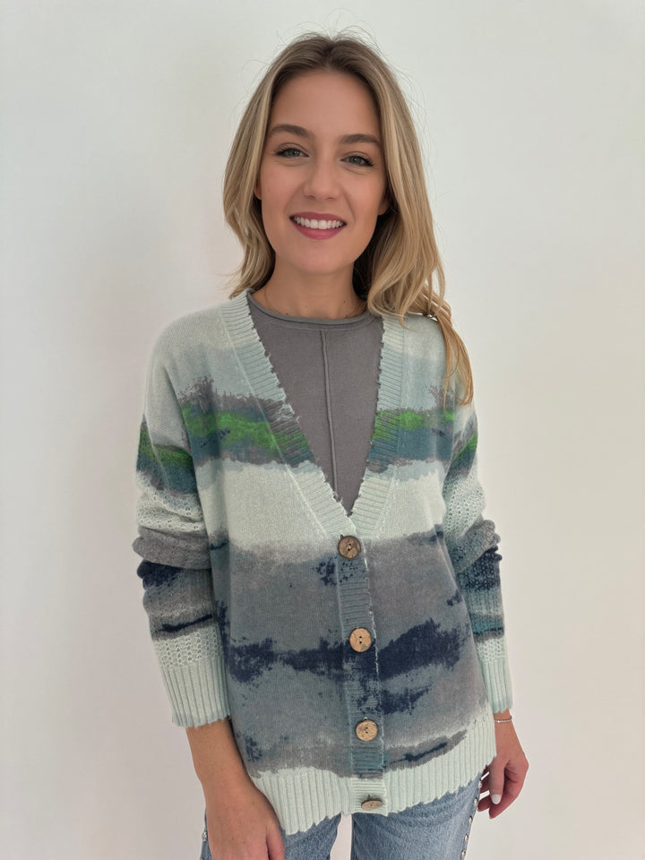 Lisa Todd Cashmere V-Neck Color Coded Cardigan in Barely Blue available at Barbara Katz