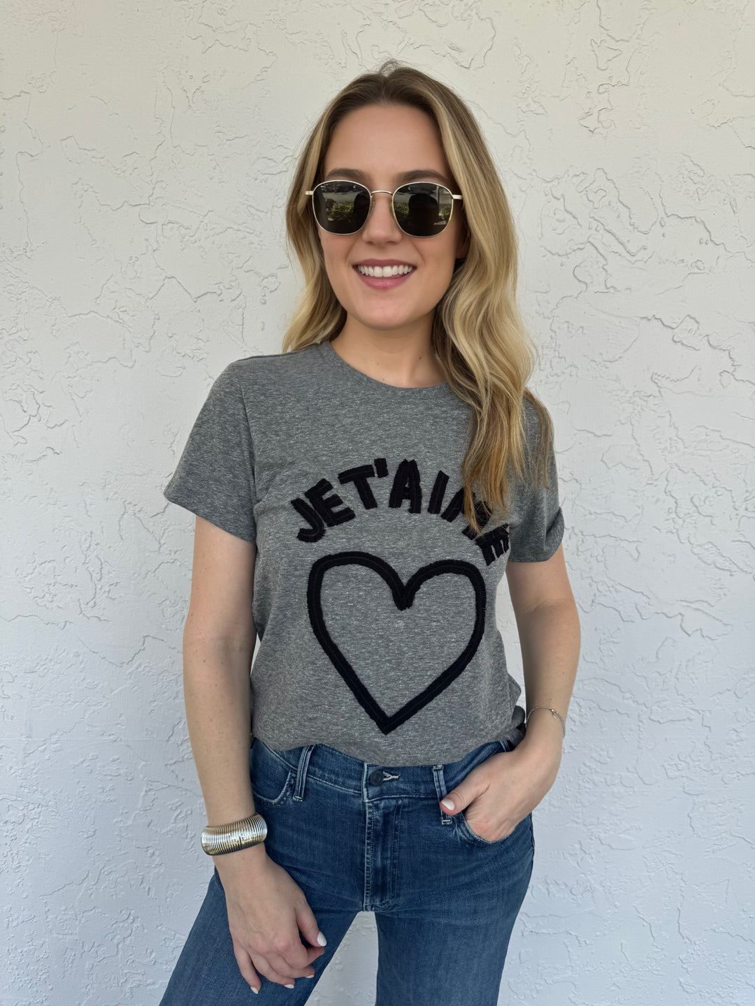 Cinq a Sept Je T'Aime Heart Tee - Heather Grey/Black