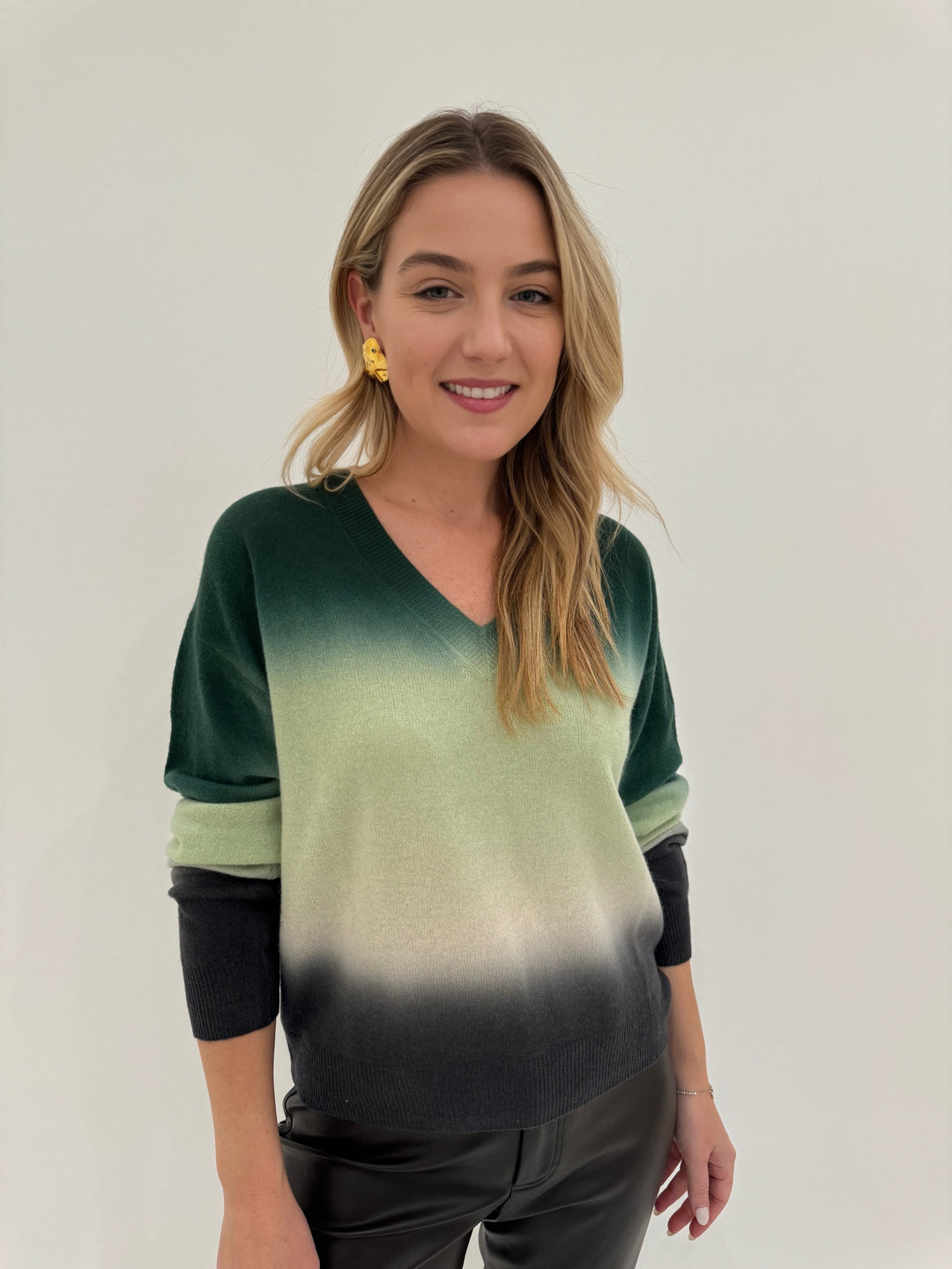 Colorush Dip Dye Malibu V-Neck Sweater in Forest Dip Dye available at Barbara Katz