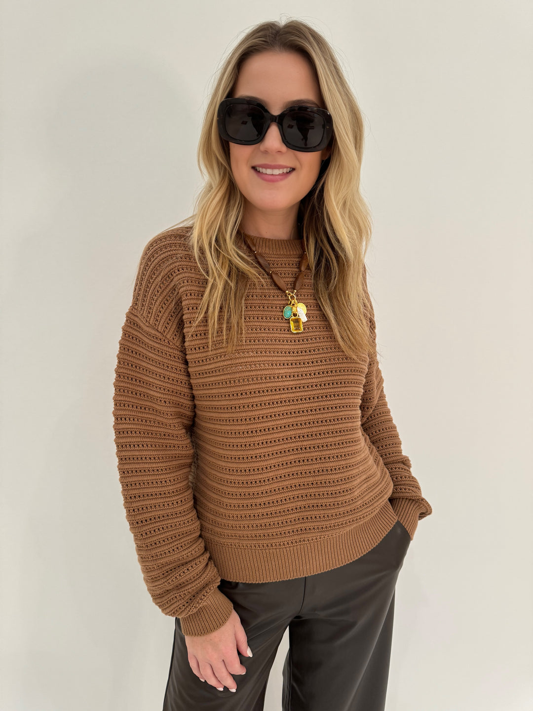 Varley Jarvis Relaxed Sweater in Golden Bronze available at Barbara Katz