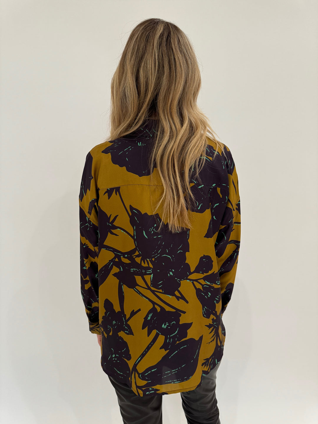 Essentiel Antwerp Girt Floral Silk Long Sleeve Shirt in Toffee Combo available at Barbara Katz