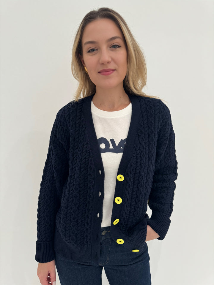 Kerri Rosenthal Suke Love Lines Tee in White paired with Suzanne Just Add Love Cardigan in Navy Blue