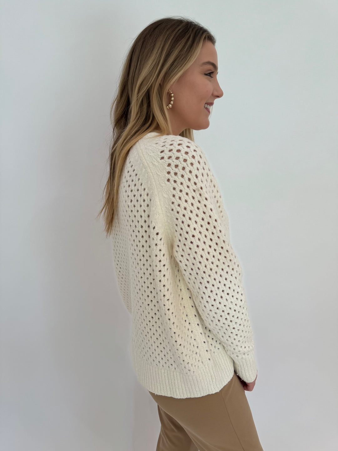 Varley Marta Boucle Knit Long Sleeve Jacket in Coconut Milk