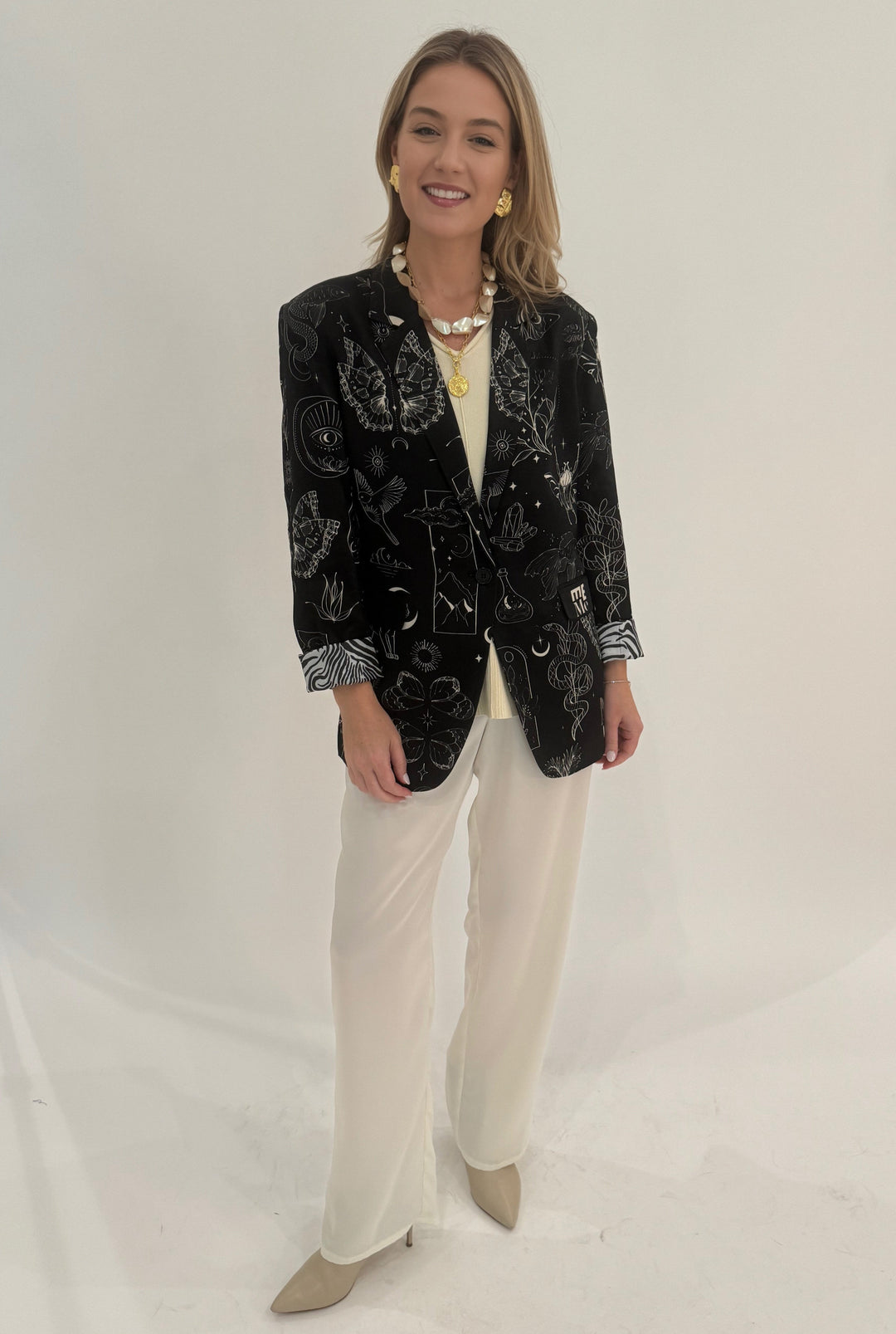 ME369 Molly Black Magic Blazer paired with Enza Costa Twill Everywhere Pants in White available at Barbara Katz