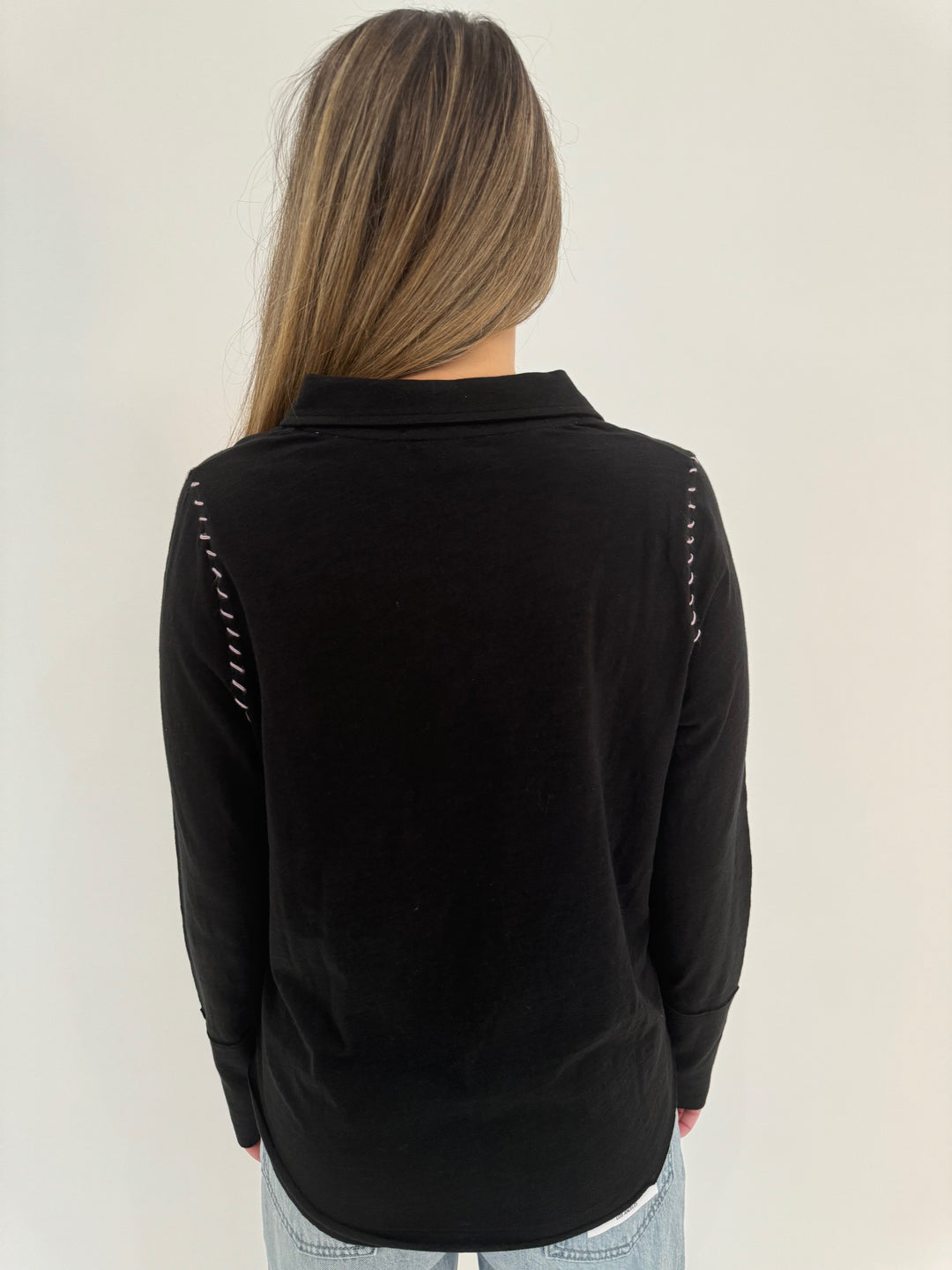 Lisa Todd Whipster Henley Collared Tee in Black available at Barbara Katz