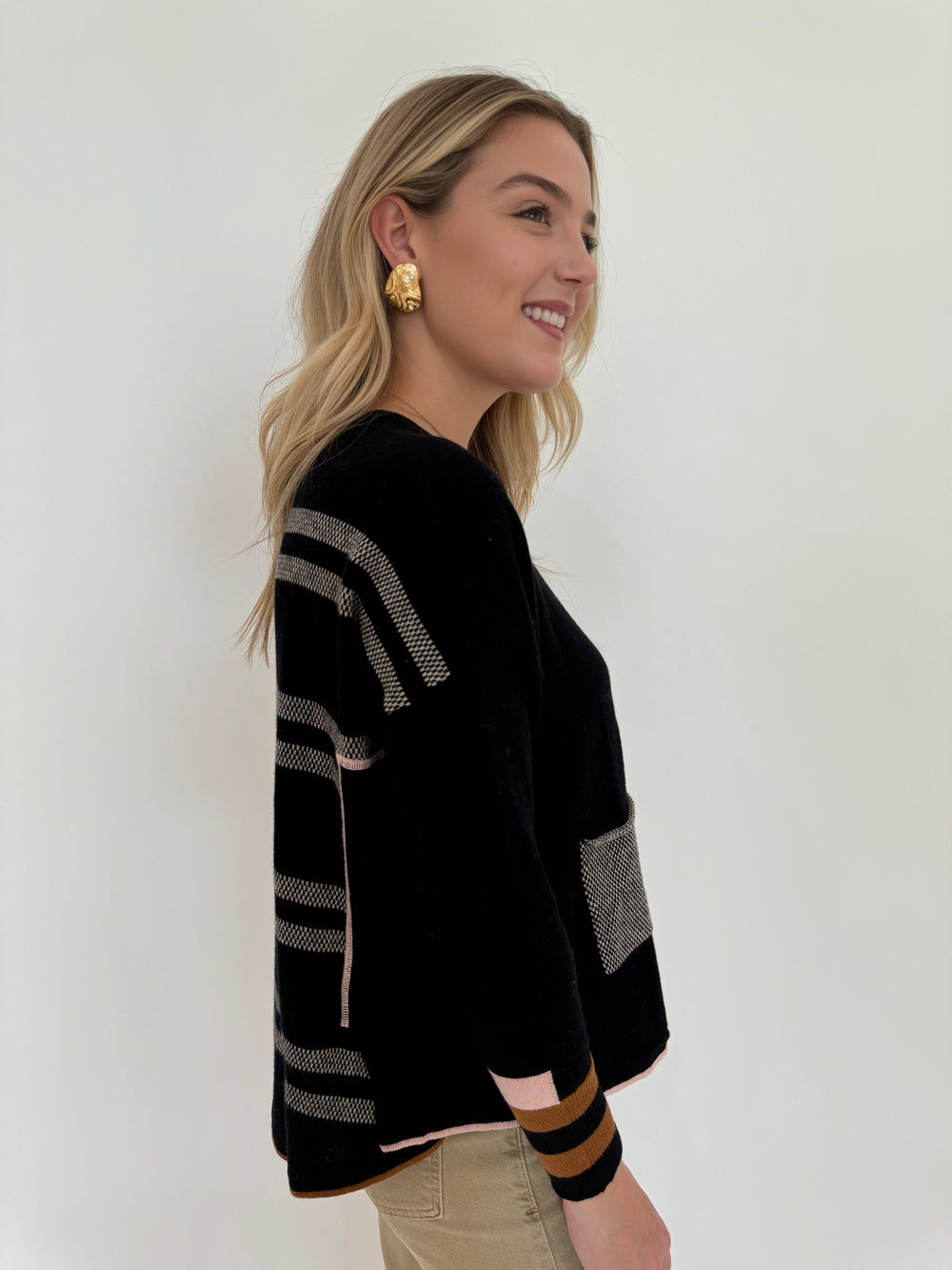 Zaket & Plover Birdseye Trim Long Sleeve Sweater in Black available at Barbara Katz