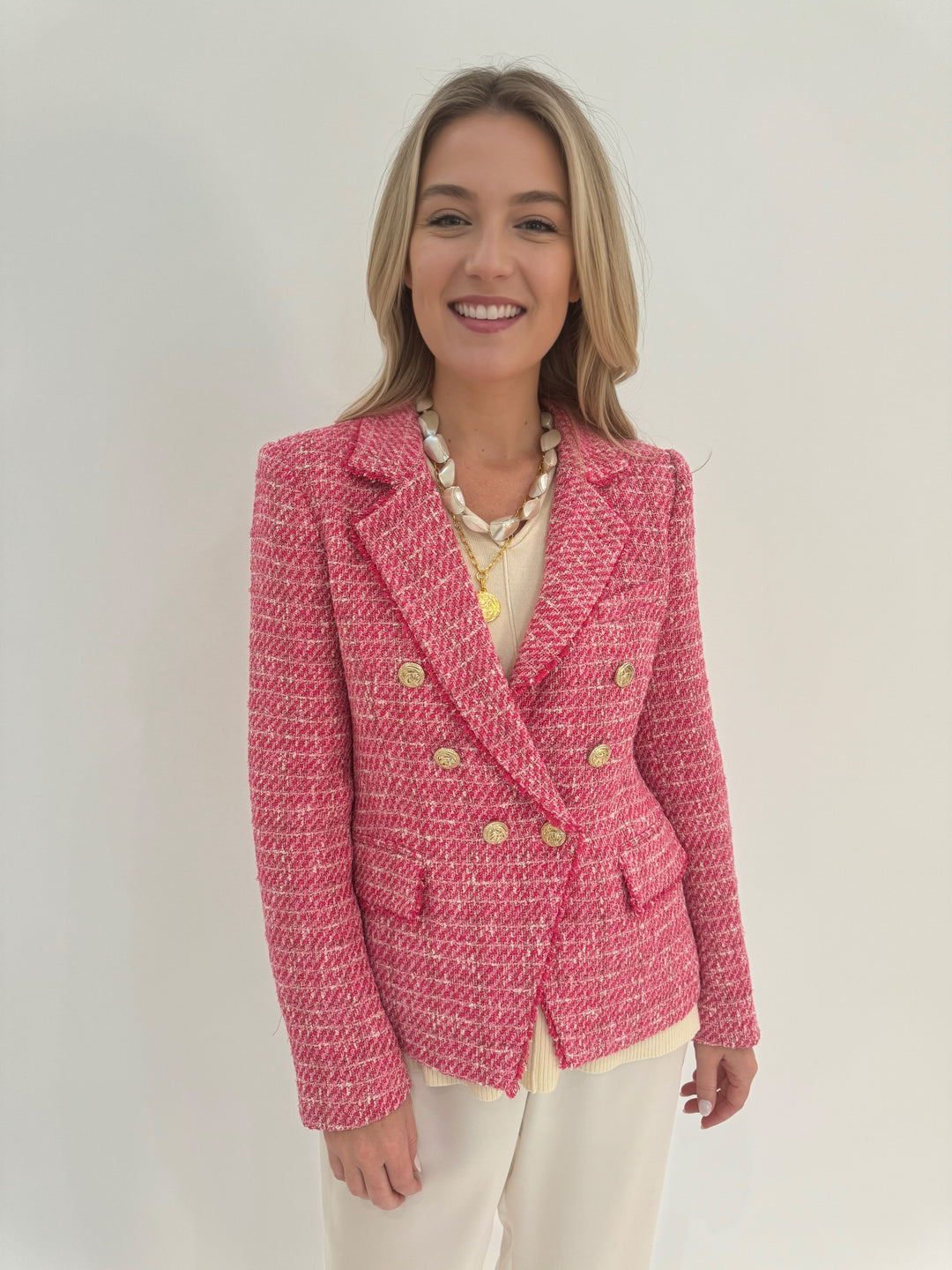 Generation Love Eliza Tweed Blazer in Hot Pink available at Barbara Katz