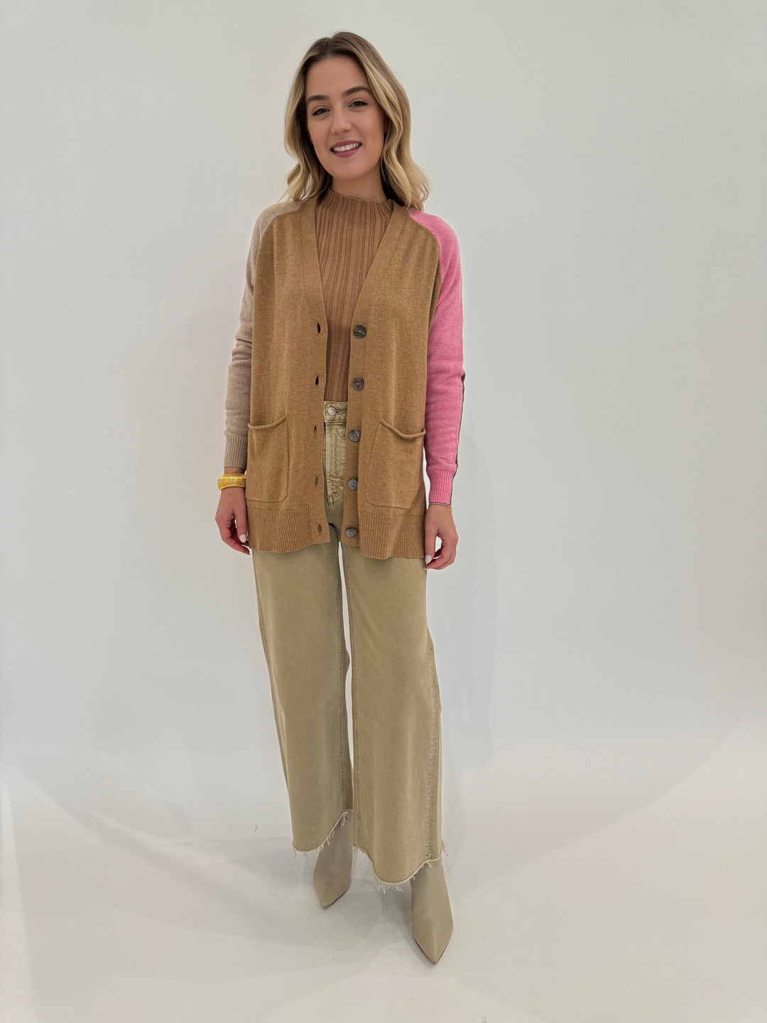 Zaket & Plover College Cardigan in Cookie paired with Citizens of Humanity Lyra Jeans in Porcini available at Barbara Katz