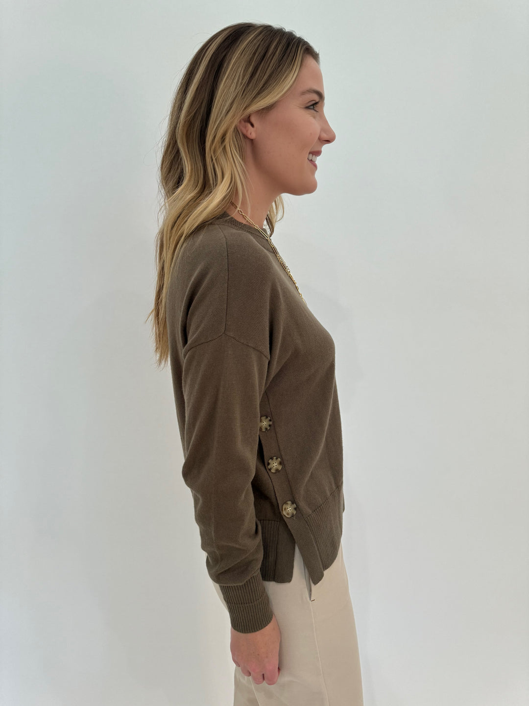 Barbara Katz Donna Button Placket Sweater - Artichoke