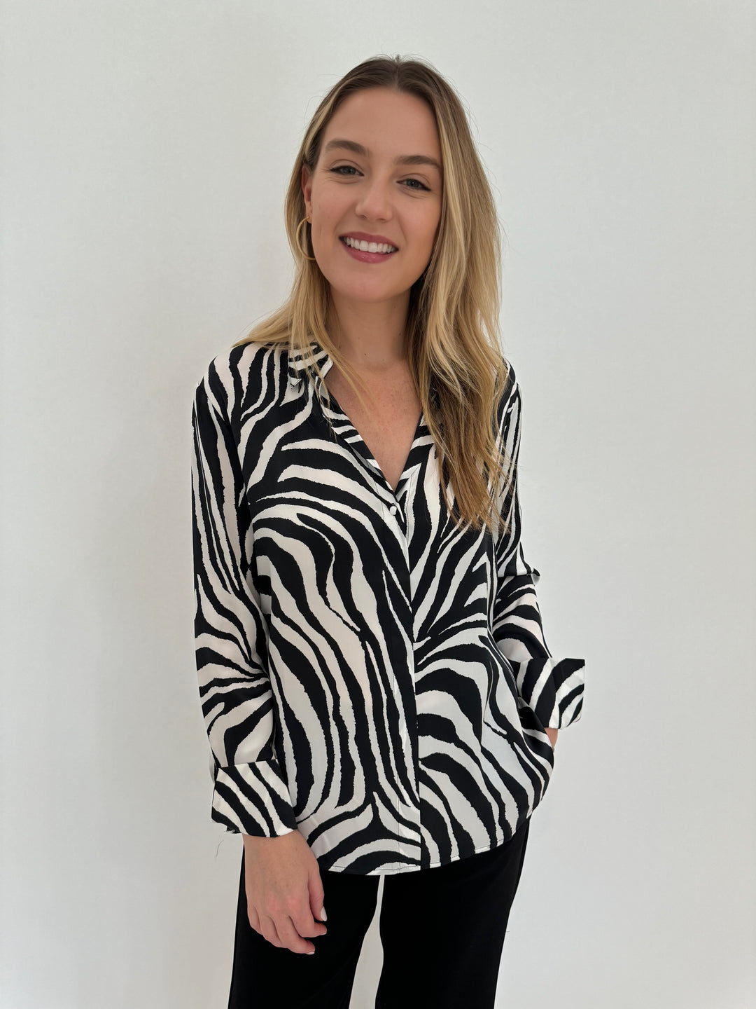 Catherine Gee Daria Silk Long Sleeve Shirt - Zebra Print