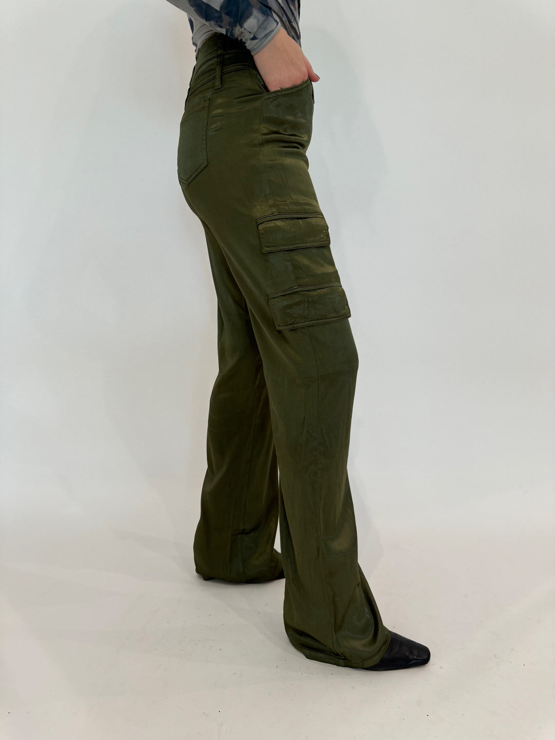 Marrakech Zendaya Silky Cargo Pants in Pine available at Barbara Katz