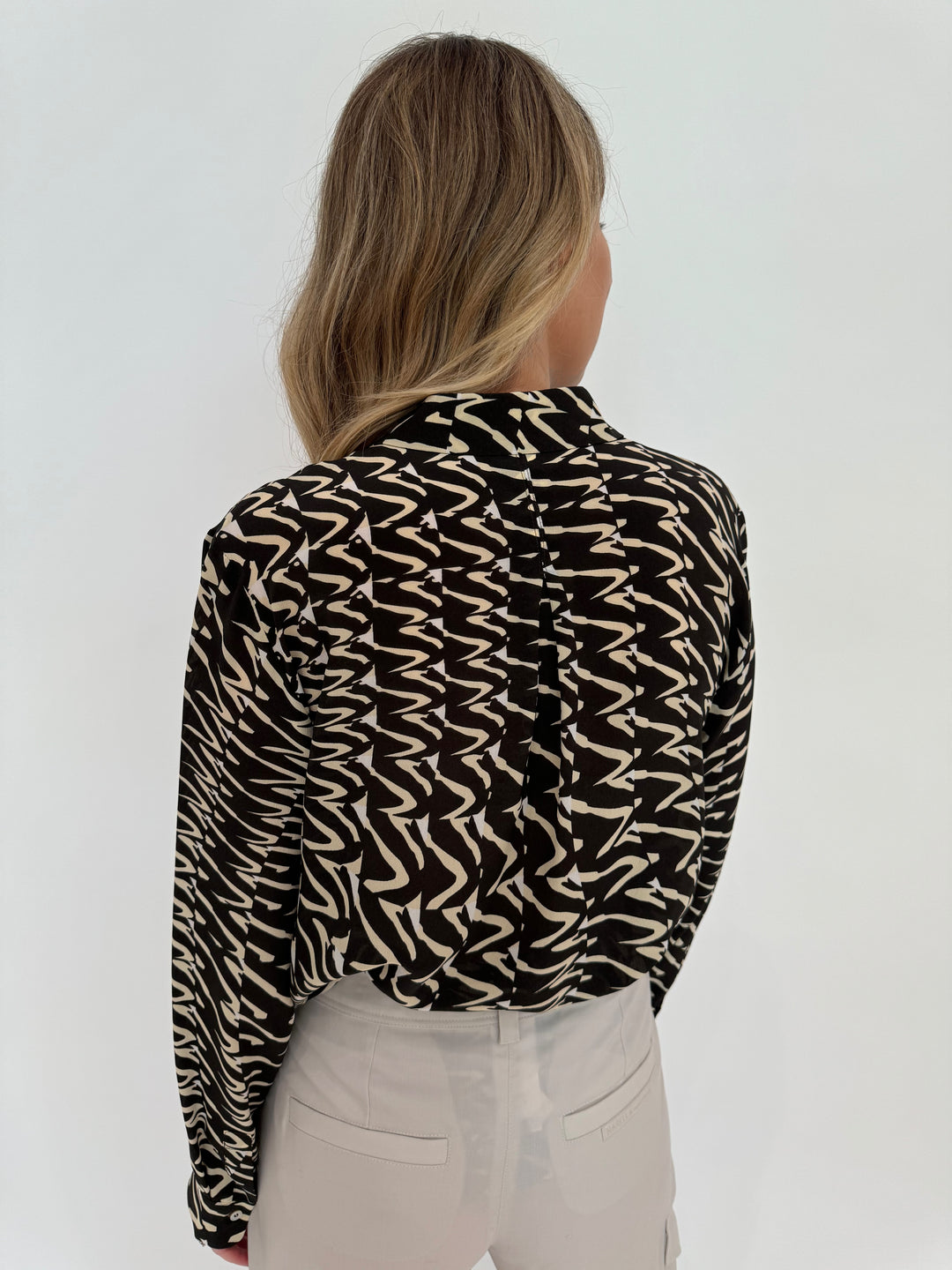 Marella Monochrome Minerva Silk Crepe Shirt in Brown Bicolor available at Barbara Katz