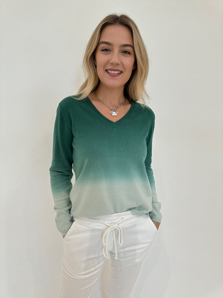 Elliott Lauren Lina Ombre V-Neck Sweater in Sea Salt available at Barbara Katz