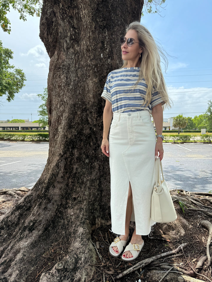 Sundry Boat Tee Harbor Stripe - Blue Linen